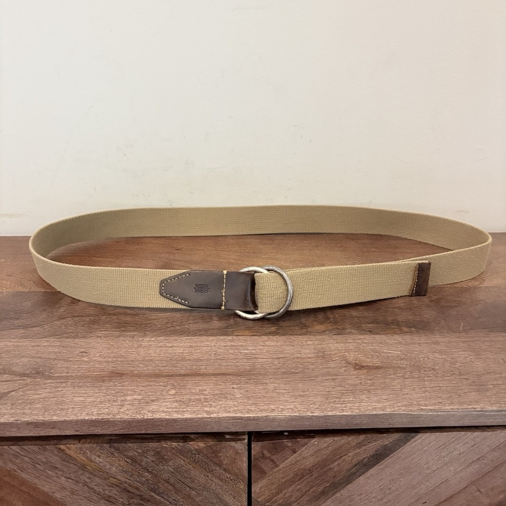 Martin Dingman O-Ring Belt XL Khaki Canvas Brown Leather Mens Double Ring